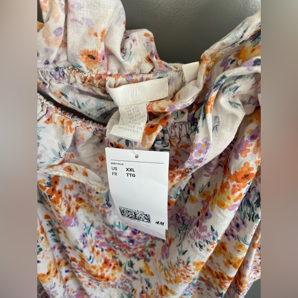 NWT H&M Linen Blend Floral  Flounce Trimmed Mini Dress - Picture 2 of 6